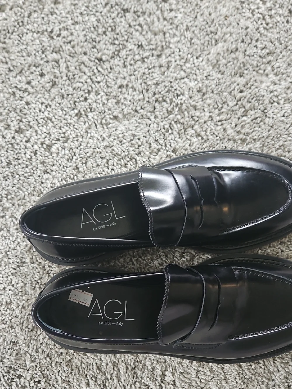 Nwt AGL Black Patent Leather Penny Loafers 38 Preppy Chic Minimalist y2k